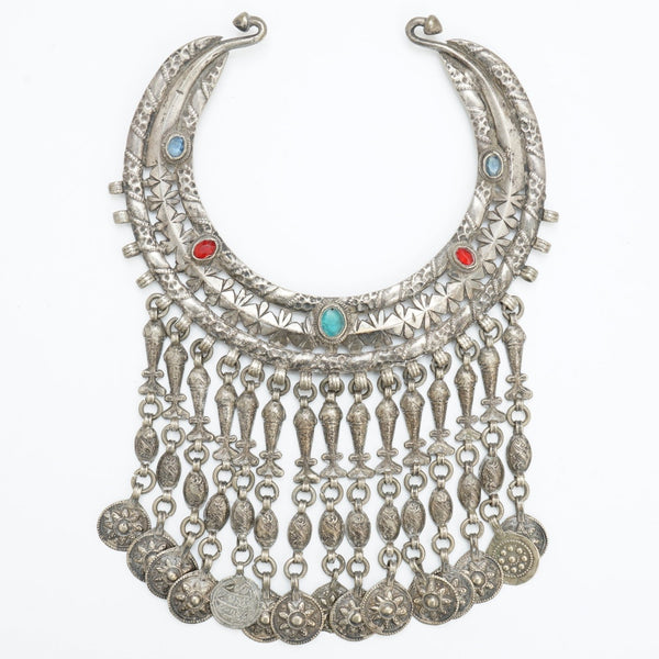 F856 Breast plate Afghan silver and set glass stones. 17 x 21 cms